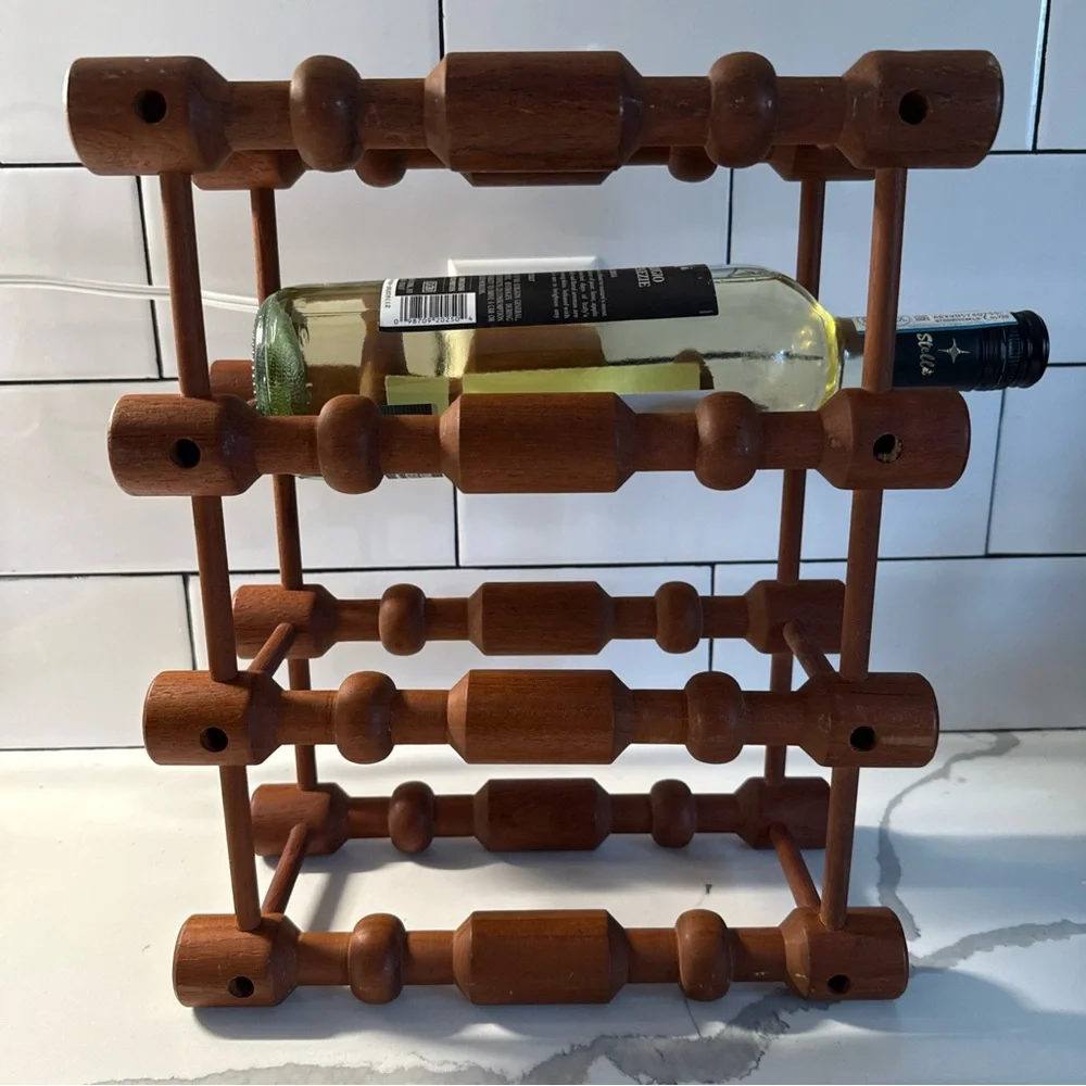 Vintage MCM Danish Teak Nissen Langaa 3 or 4 Bottle Wine Holder Signed - Picture 2 of 10